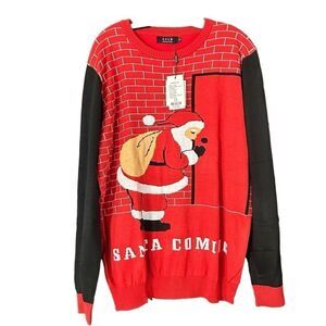 SSLR Men's Size Large Holiday Knit Ugly Christmas Sweater Res Santa Coming NWT